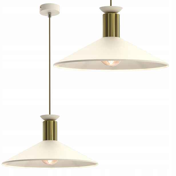 Závěsná Lampa Velké Stínidlo E27 Béžová Zlatá Kovová Polská Led Lampa
