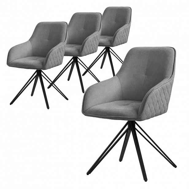 ML-DESIGN JÍDELNÍ ŽIDLE, sada 4 ks, otočné, šedá tkanina