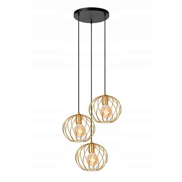 Závěsná lampa trojitá černá drátěné zlaté koule do obývacího pokoje nad stůl Lucide