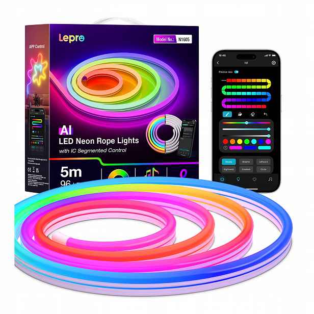 Lepro N1-5 Inteligentní Led pásek vícebarevný 5 m Rgb Wi-Fi Bluetooth Ai