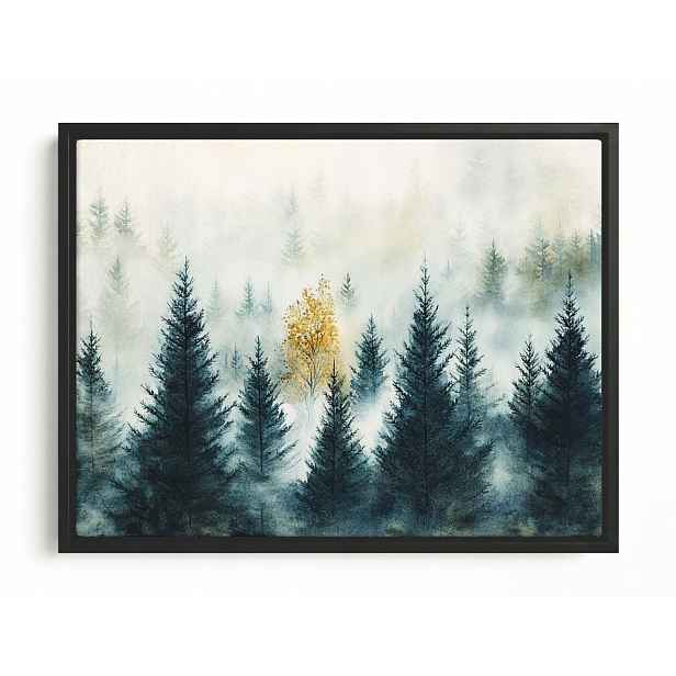 Obraz Rám Americký Box Krajina Hory Les Stromy Smrky Mlha Podzim 80x60