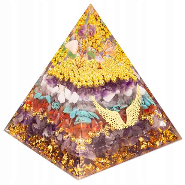 Orgonitová Pyramida Andělská Křídla Jaspis Aventurín Křišťál Tyrkys 8 cm