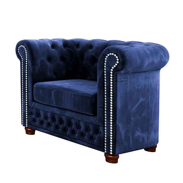 S-Style CHESTERFIELD KŘESLO Lauren z tmavě modrého sametu