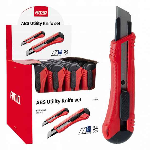 Univerzální nůž z oceli SK5 Abs 100x18x0,5mm 24ks Box AMIO-04811