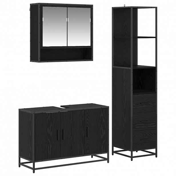vidaXL Sada koupelnového nábytku 3 ks Černý dub 35 x 37,5 x 166 cm