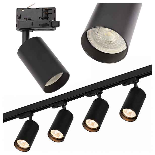 3-fázové kolejnicové osvětlení Sada 1 m Reflektorová lišta Lampa GU10 x4 Černá