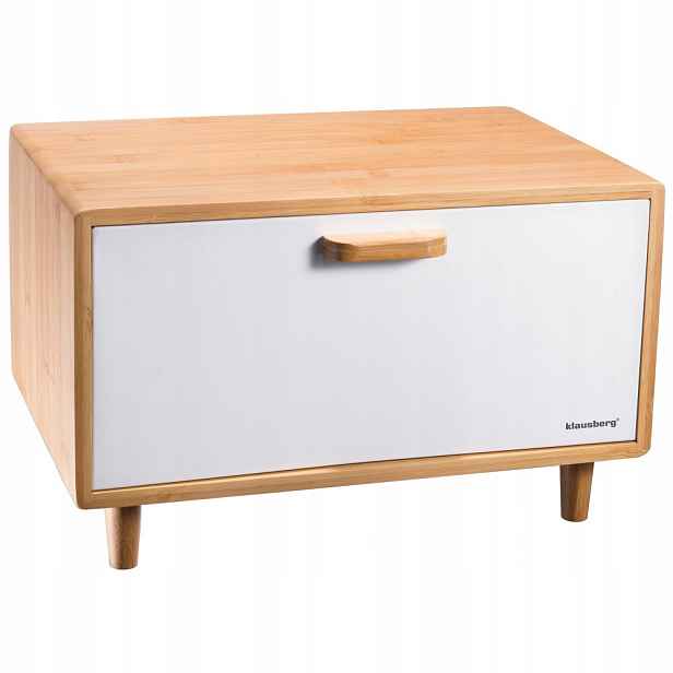 Chlebník nádoba na pečivo 36 x 26 x 23 cm bambus bílá ocel Klausberg