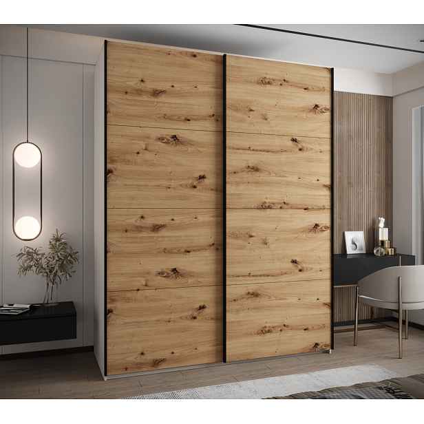 Dvoudveřová skříň SAMARA 1 - 190 cm, bílá / dub artisan / černá