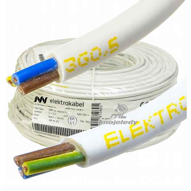 Měděný kulatý kabel Omy 3x0,5 mm 300/300V Lanko Cu 25m
