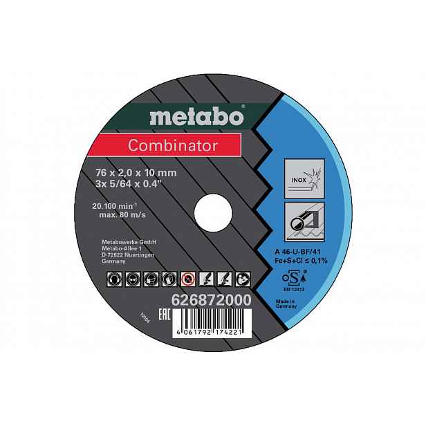 Metabo - Řezný a hrubovací kotouč na nerezovou ocel 76x10 mm, 3 ks 626872000