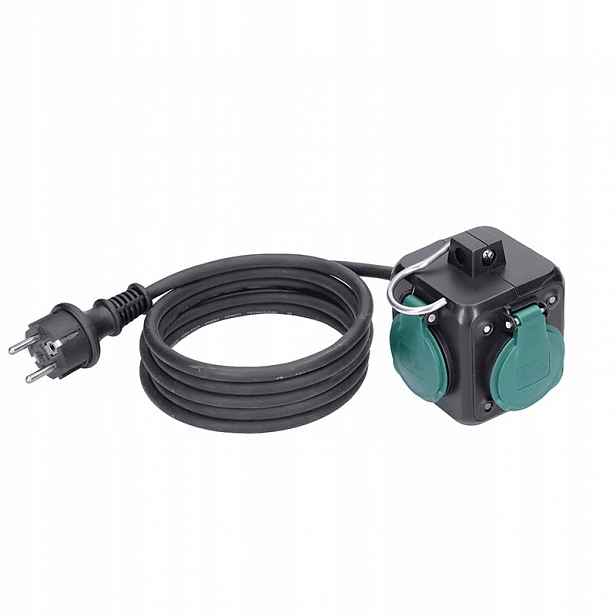 Prodlužovací přívod kostka 5m, 3 zásuvky IP44, 3x1.5mm2, kabel guma H05RR-F