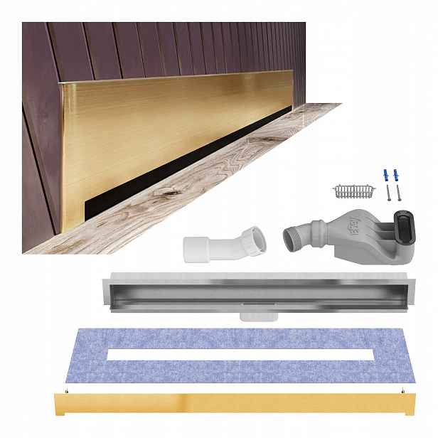 Lineární odtok 60 cm, zlatý saténový sifon Viega Wall Waterway