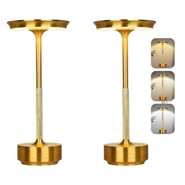 Stolní Led lampa bezdrátová 2 ks Usb-c Dotyková Zlatá 3 barvy