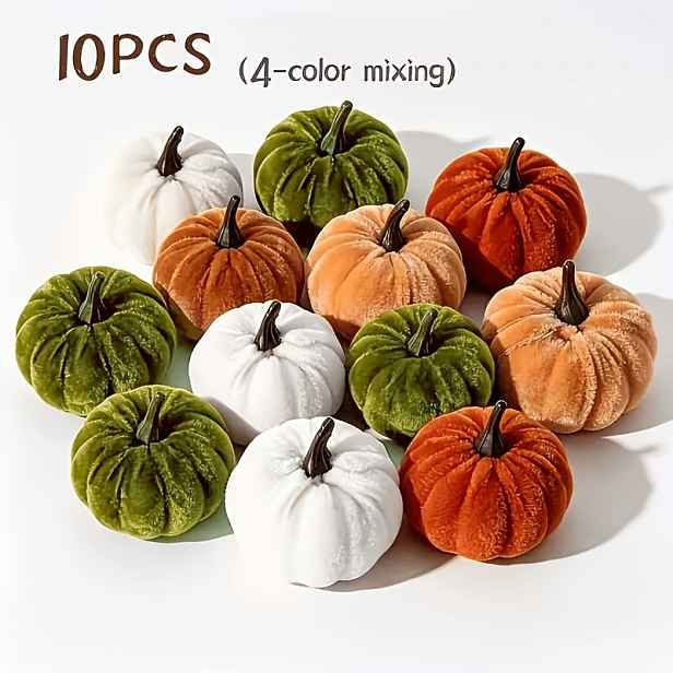 TEMU 10 vícebarevných umělých dýní • Umělé dýně s vzhledem sametu • Malé mini pěnové dýně • Vhodné pro podzimní dekorace • Halloween/Den díkůvzdání •