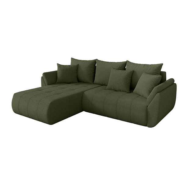 ALTDECOR ROHOVÁ SEDAČKA s funkcí spaní, otoman vlevo TOKO-L 277x194x86 zelená bouclé
