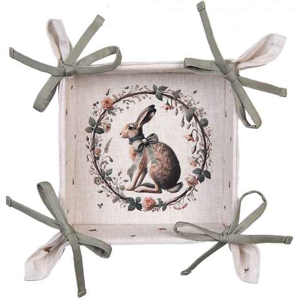 Bavlněný košík na pečivo se zajícem Natural Linen Easter - 35*35*8 cm Clayre & Eef