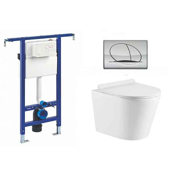 Liv-Fluidmaster Wc set Ring II Core podmítková nádrž do bytového jádra; rimless mísa; sedátko a tlačítko lesklý chrom 195872 - SET(222021; OLKLT053ER; 195872)