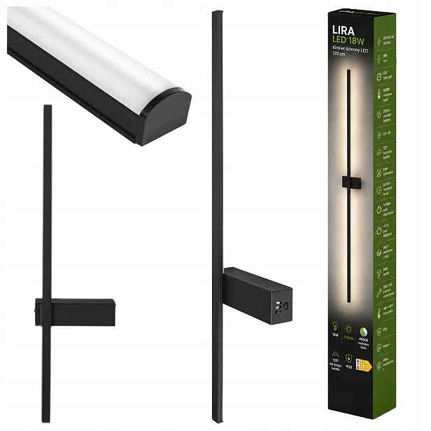 Nástěnné svítidlo Vnitřní Led lampa 120 cm 18W 4000K 2100lm Černá