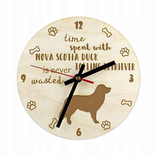 Retrívr z Nového Skotska, gravírovaný hodinový stroj se psem, průměr 30 cm, jméno psa