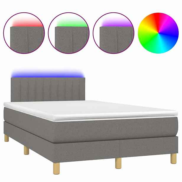 vidaXL Box spring postel s matrací a LED tmavě šedá 120x200 cm textil