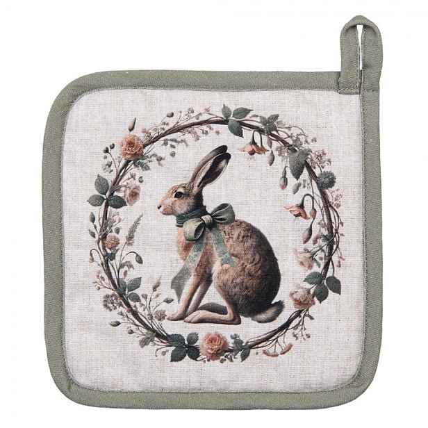 Bavlněná chňapka podložka se zajícem Natural Linen Easter - 20*20 cm Clayre & Eef