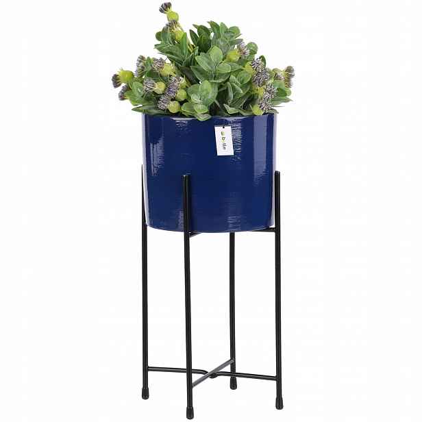 Květináč Kobalt s krytem na stojanu, kovový, lesklý, květináč H44 cm