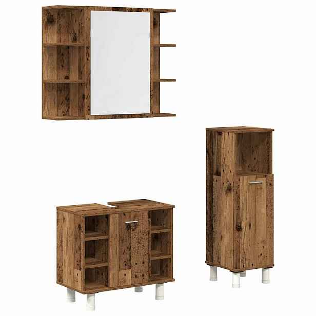 vidaXL 3dílná koupelnová sestava old wood kompozitní dřevo