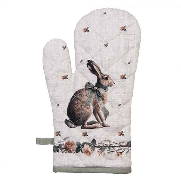 Bavlněná chňapka rukavice se zajícem Natural Linen Easter - 18*30 cm Clayre & Eef