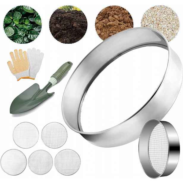 Kovové síto pro zahradní půdu s 1 sítovým rámem 5 sítek (3 mm6 mm8 mm10 mm12 mm)