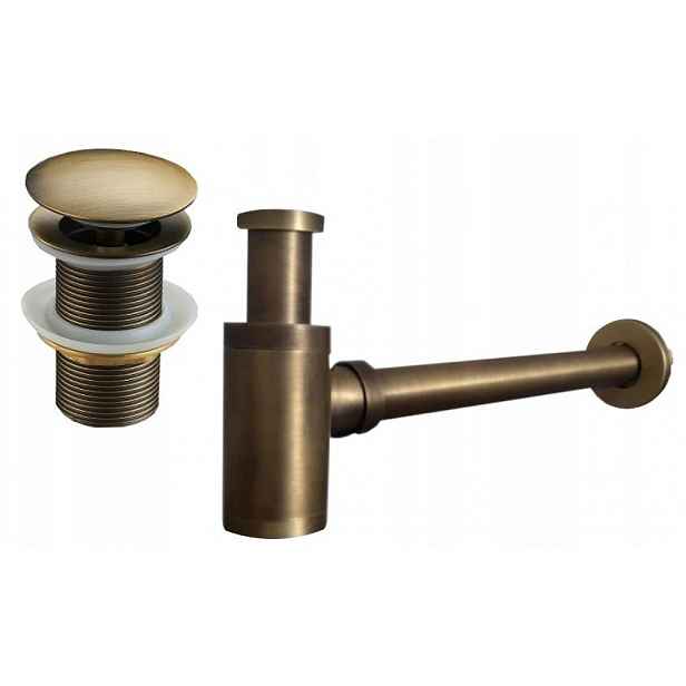 MEXEN - Umyvadlový sifon s výpustí click-clack bez přepadu, antický bronz 7991050-30
