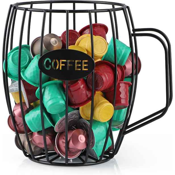 QUTTIN Organizér na kapsle na kávu, dekorativní kovový koš ve tvaru hrnku BIG COFFEE