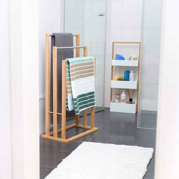 Stojanový věšák na ručníky Relaxdays se 3 místy, bambusový, 84 x 48 x 26