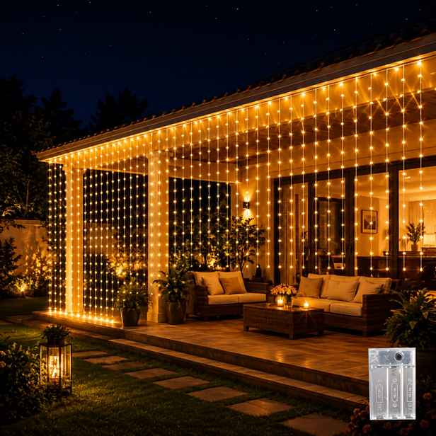 TEMU Bateriové závěsné světelné řetězy 300 LED, 9.84Ft X 9.84Ft pohádkové světelné řetězy s teplou bílou, studenou bílou vícebarevným osvětlením,