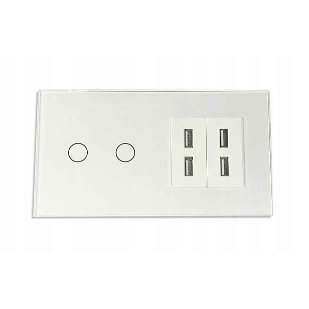 Dotykový Spínač Dvojitý 2K Skleněný 4x Usb 2.4A Zásuvka