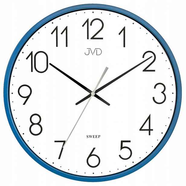 Modrý Čitelný Kulatý Tichý Elegantní Nástěnný Hodinový Stroj Jvd HX8016.4 30 cm