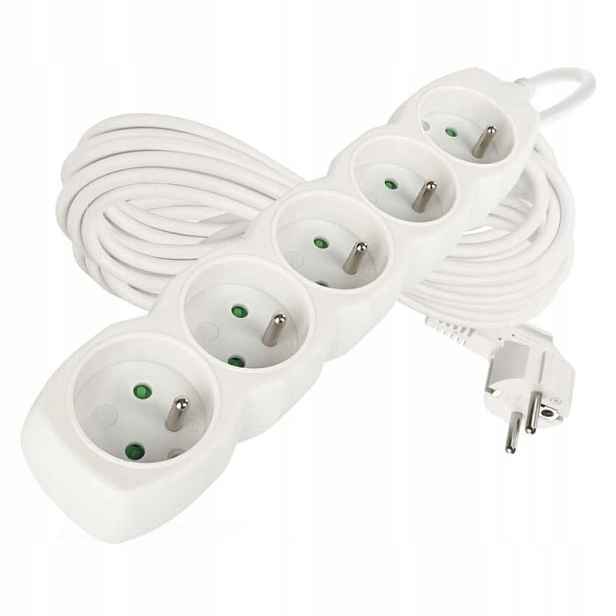 Prodlužovací kabel 10 m 5 zásuvek bílý Pvc 1,5 mm2