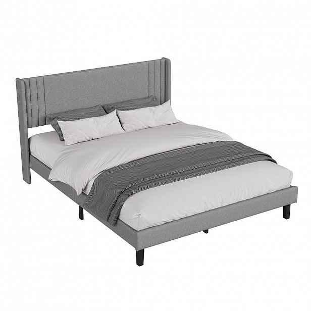 SHOPENTRA ČALOUNĚNÁ postel 160x200cm šedý lněný vzhled, čalouněná designová postel