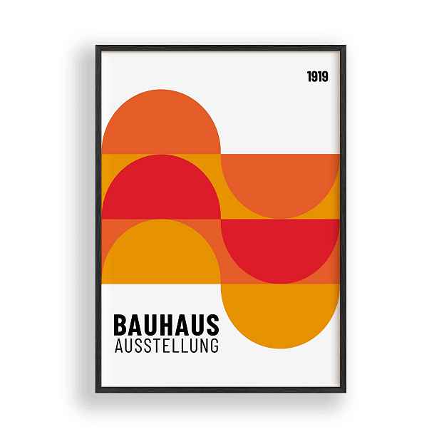 Obraz Bauhaus Geometrické půlkruhy Plakát Rámeček Dřevěný Černý 30x42 cm