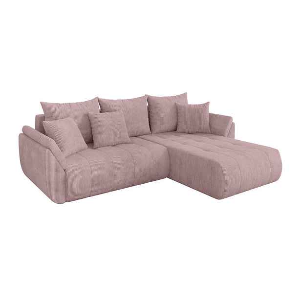 ALTDECOR ROHOVÁ SEDAČKA s funkcí spaní, otoman vpravo TOKO-L 277x194x86 růžová manšestr
