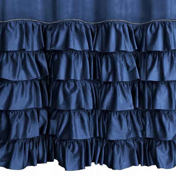 Hotový závěs Carli 140x250 modré volánky zirkony glamour samet
