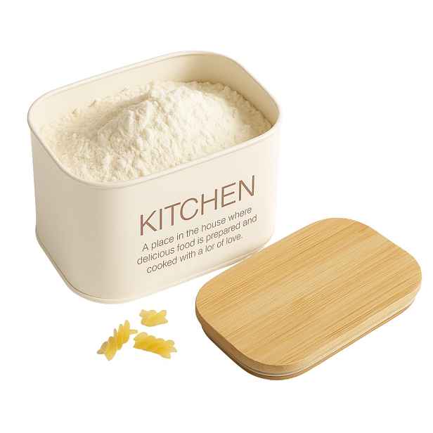 Zeller Present Plechová dóza s bambusovým víkem, bílá KITCHEN ZELLER 1,2l - 17 x 12 x 9 cm