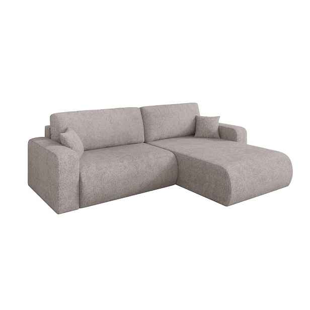 ALTDECOR ROHOVÁ SEDAČKA s funkcí spaní, otoman vpravo BERY-L 276x193x88 světle šedá velur