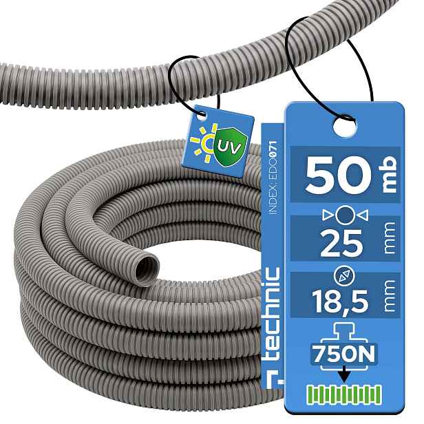 Edo Chránič Kabelů Rkgl Husí Krk 25/18,5 750N Uv Bezhalogen. Šedý kotouč 50 m