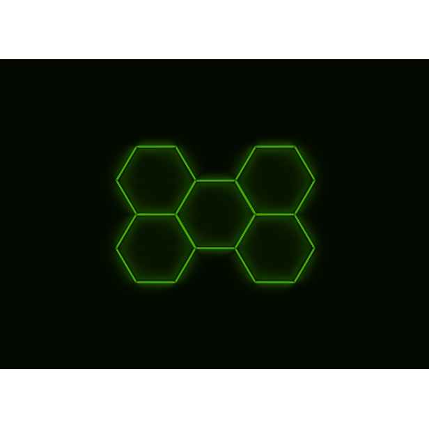 Kompletní Led hexagonové svítidlo zelené, rozměr 5 elementů 238 x 168 cm