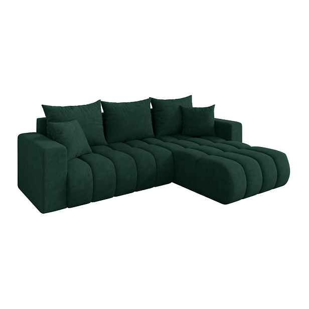 ALTDECOR ROHOVÁ SEDAČKA s funkcí spaní, otoman vpravo MILA-L-v1 277x195x86 zelená velur