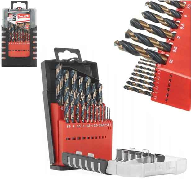 Sada 19 Kusů Vrtáků Do Kovu 1-10 mm Hss 4341 Povrchová Úprava Tin Vytrhané