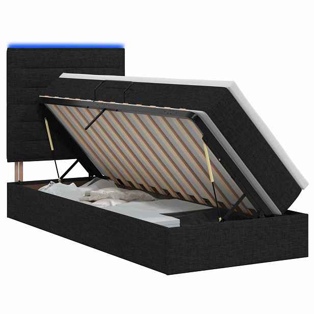 vidaXL LED postel s úložným prostorem a matrací Černá 100 x 200 cm