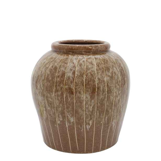 Hnědá kameninová váza s pruhy Nature – Ø 23*23 cm Chic Antique