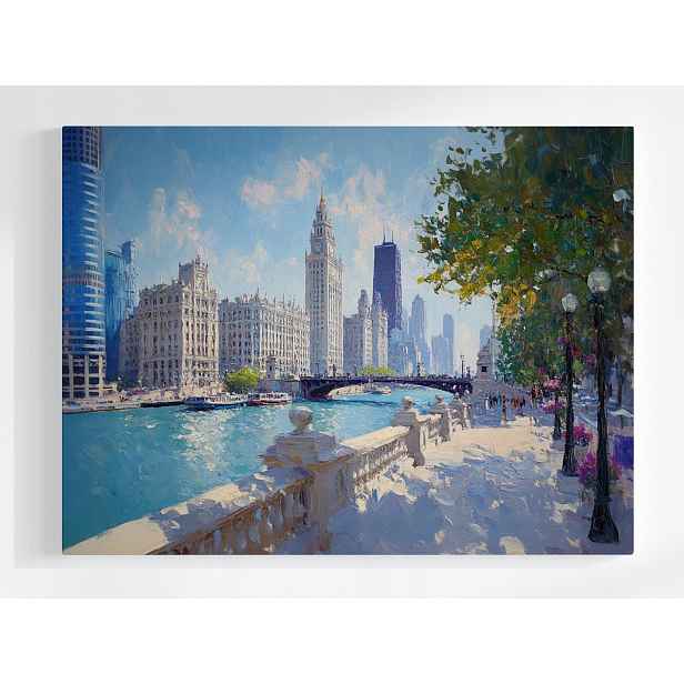Plakát Město Usa Chicago Řeka Mrakodrapy Most Pohled 100x75