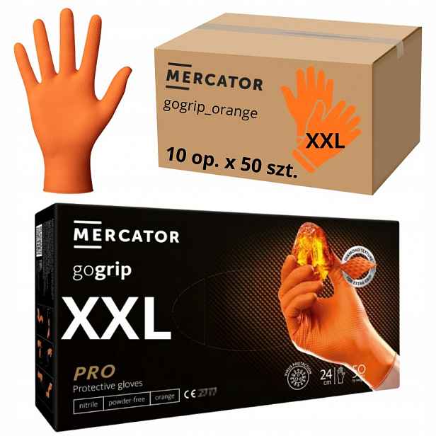 Rukavice Mercator Gogrip Nitrilové oranžové Oranžové 50 Ks r.XXL x 10ks